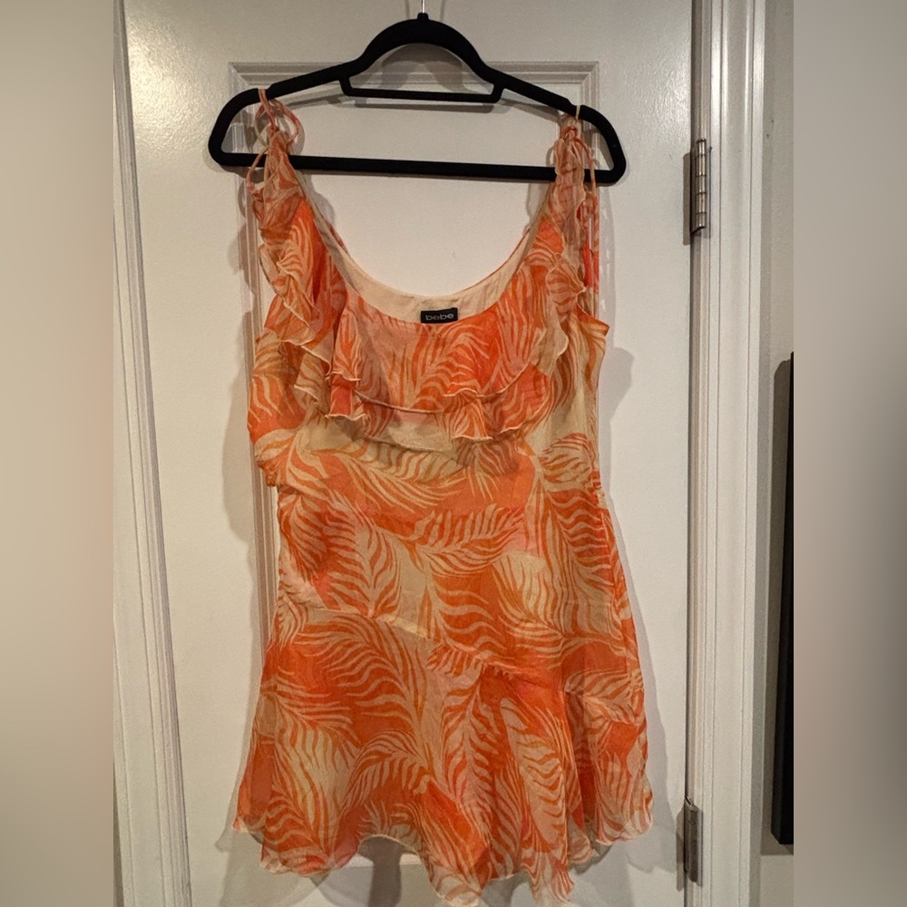 bebe Orange Leaf Print Women's romper dress